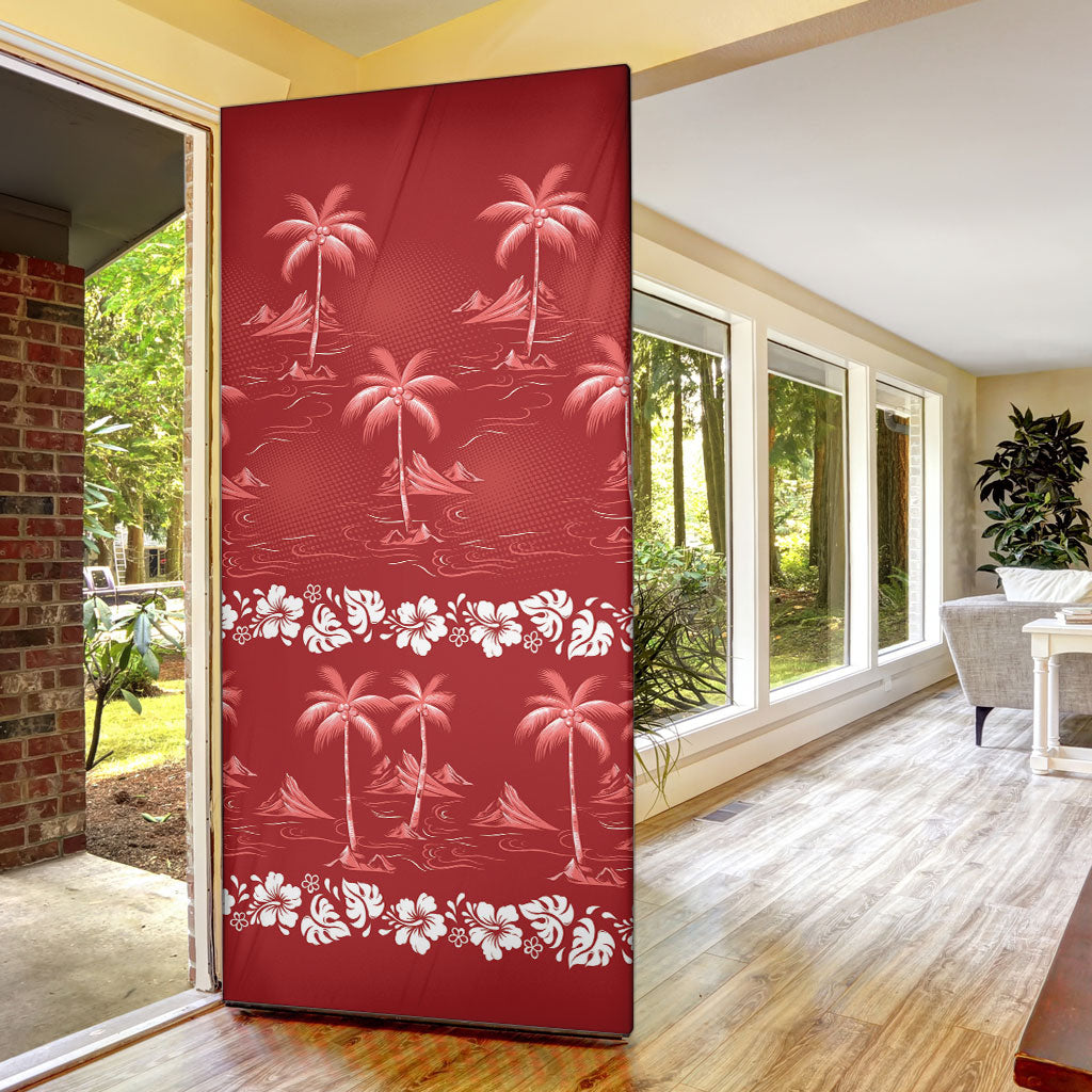 Red Hawaii Palm Tree Hibiscus Door Cover Fantasy Summer Vibe LT01 - Polynesian Pride