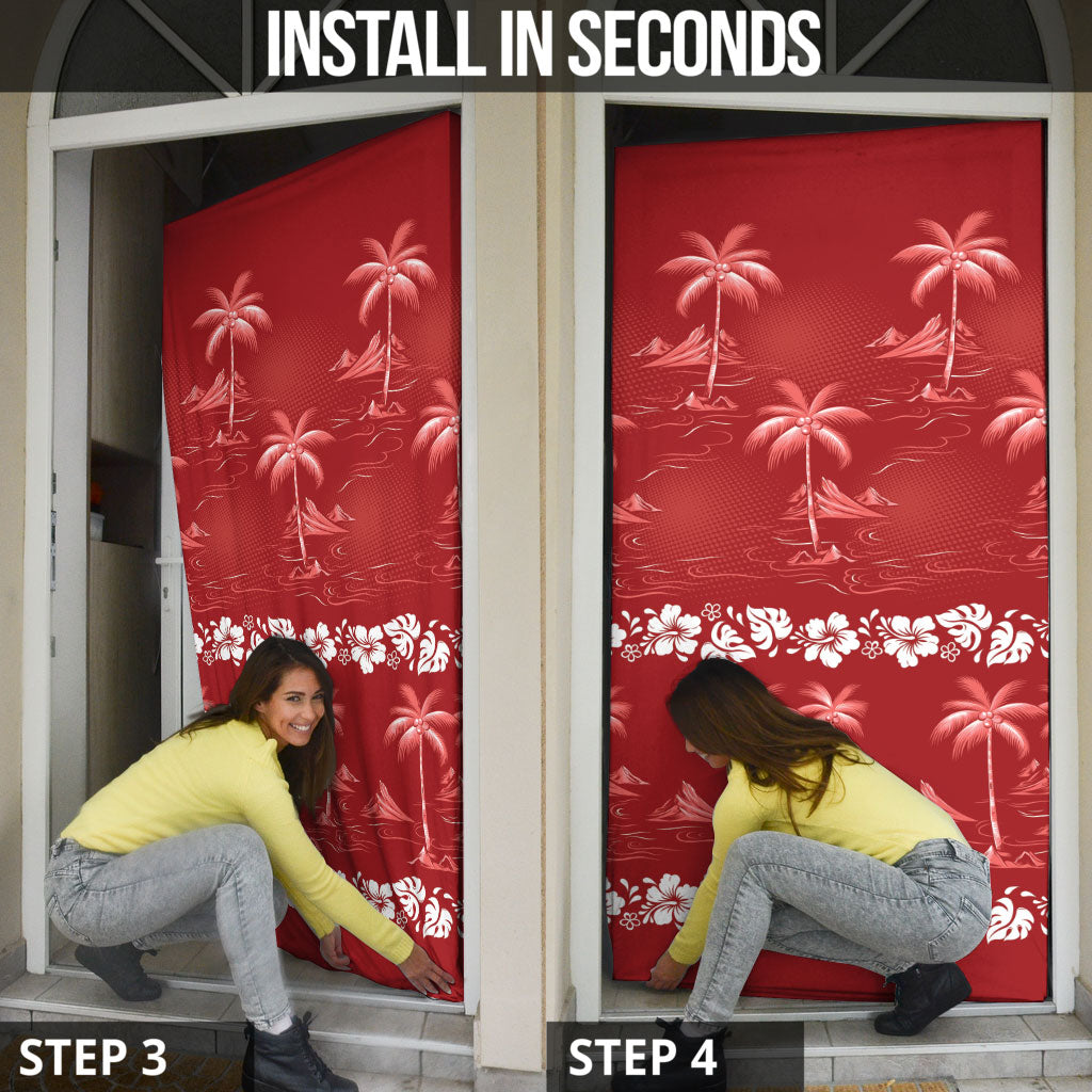 Red Hawaii Palm Tree Hibiscus Door Cover Fantasy Summer Vibe LT01 - Polynesian Pride