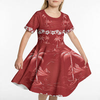 Red Hawaii Palm Tree Hibiscus Kid Short Sleeve Dress Fantasy Summer Vibe LT01 - Polynesian Pride