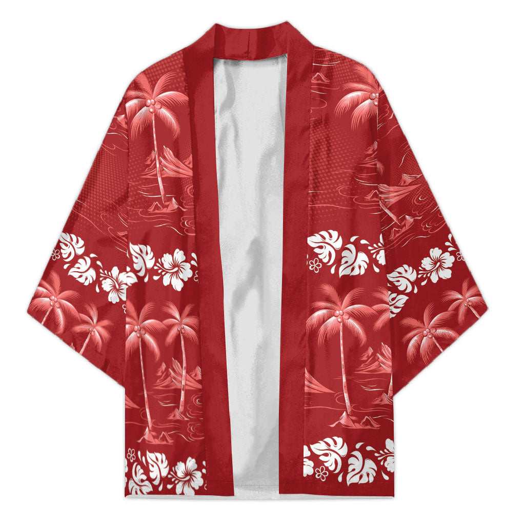 Red Hawaii Palm Tree Hibiscus Kimono Fantasy Summer Vibe LT01 Unisex Red - Polynesian Pride
