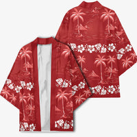 Red Hawaii Palm Tree Hibiscus Kimono Fantasy Summer Vibe LT01 - Polynesian Pride