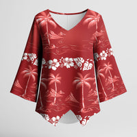 Red Hawaii Palm Tree Hibiscus Kimono Sleeve Blouse Fantasy Summer Vibe LT01 Female Red - Polynesian Pride