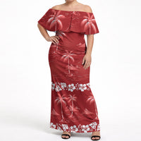 Red Hawaii Palm Tree Hibiscus Off Shoulder Maxi Dress Fantasy Summer Vibe LT01 Women Red - Polynesian Pride