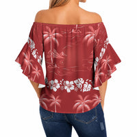 Red Hawaii Palm Tree Hibiscus Off Shoulder Wrap Waist Top Fantasy Summer Vibe LT01 - Polynesian Pride