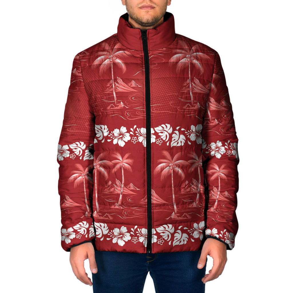 Red Hawaii Palm Tree Hibiscus Padded Jacket Fantasy Summer Vibe LT01 Men Red - Polynesian Pride