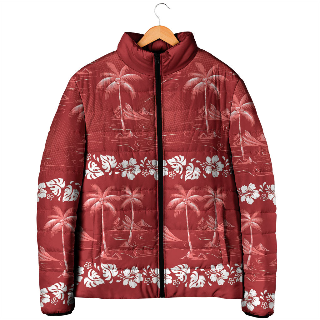 Red Hawaii Palm Tree Hibiscus Padded Jacket Fantasy Summer Vibe LT01 - Polynesian Pride