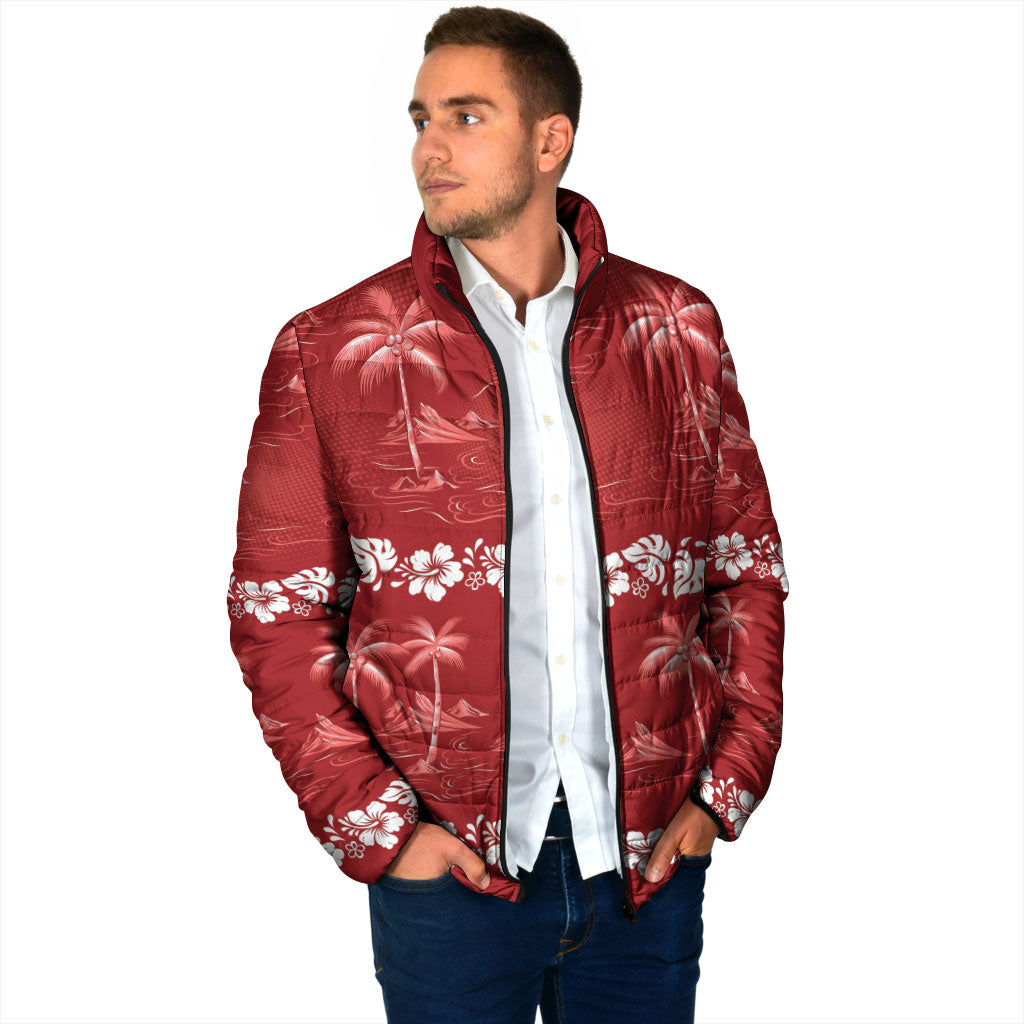Red Hawaii Palm Tree Hibiscus Padded Jacket Fantasy Summer Vibe LT01 - Polynesian Pride