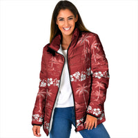 Red Hawaii Palm Tree Hibiscus Padded Jacket Fantasy Summer Vibe LT01 Women Red - Polynesian Pride