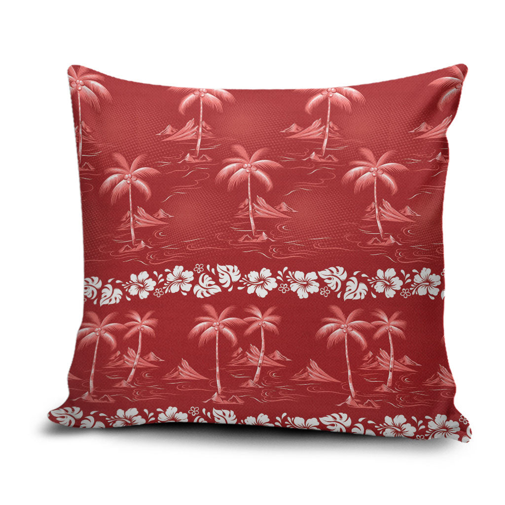 Red Hawaii Palm Tree Hibiscus Pillow Cover Fantasy Summer Vibe