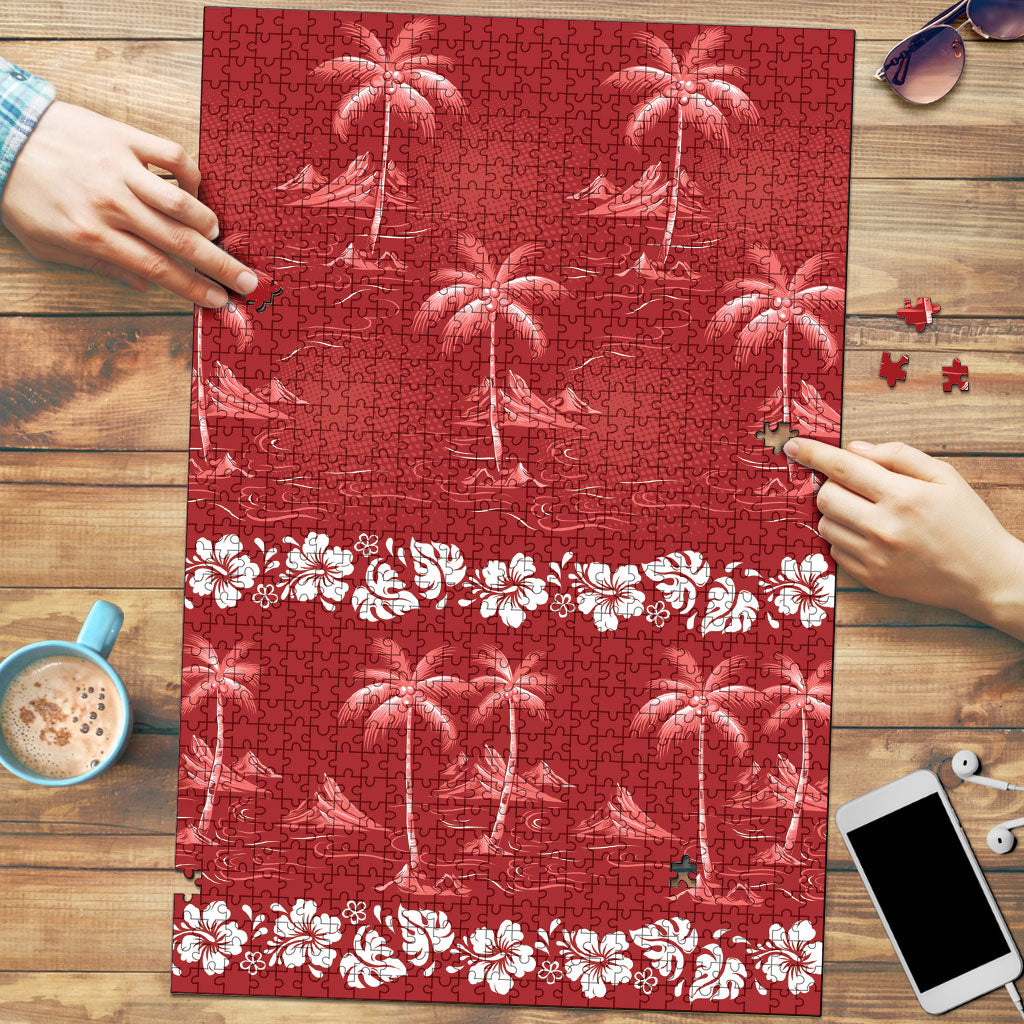 Red Hawaii Palm Tree Hibiscus Puzzle Fantasy Summer Vibe LT01 Red - Polynesian Pride