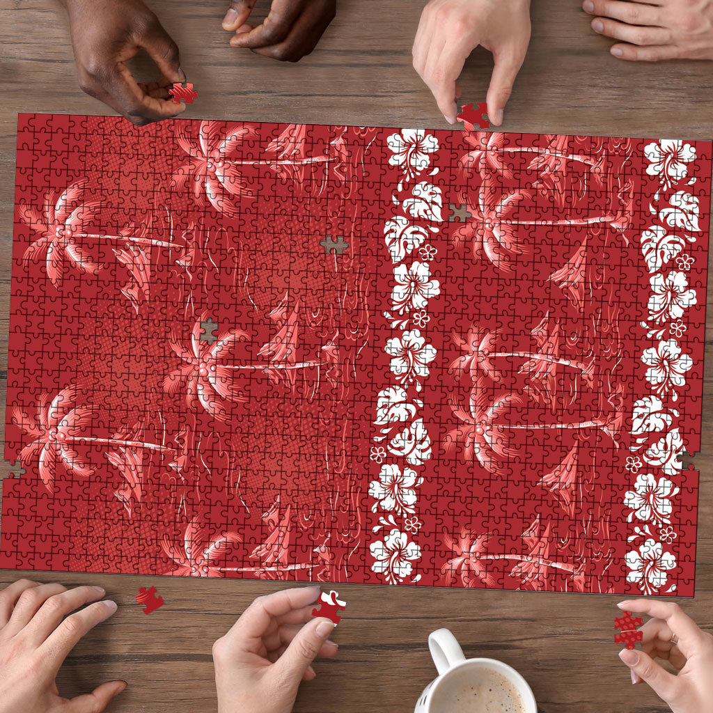 Red Hawaii Palm Tree Hibiscus Puzzle Fantasy Summer Vibe LT01 - Polynesian Pride