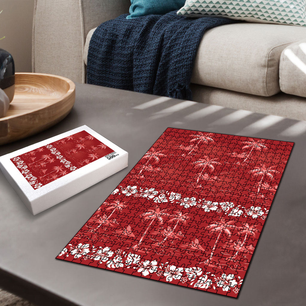 Red Hawaii Palm Tree Hibiscus Puzzle Fantasy Summer Vibe LT01 - Polynesian Pride