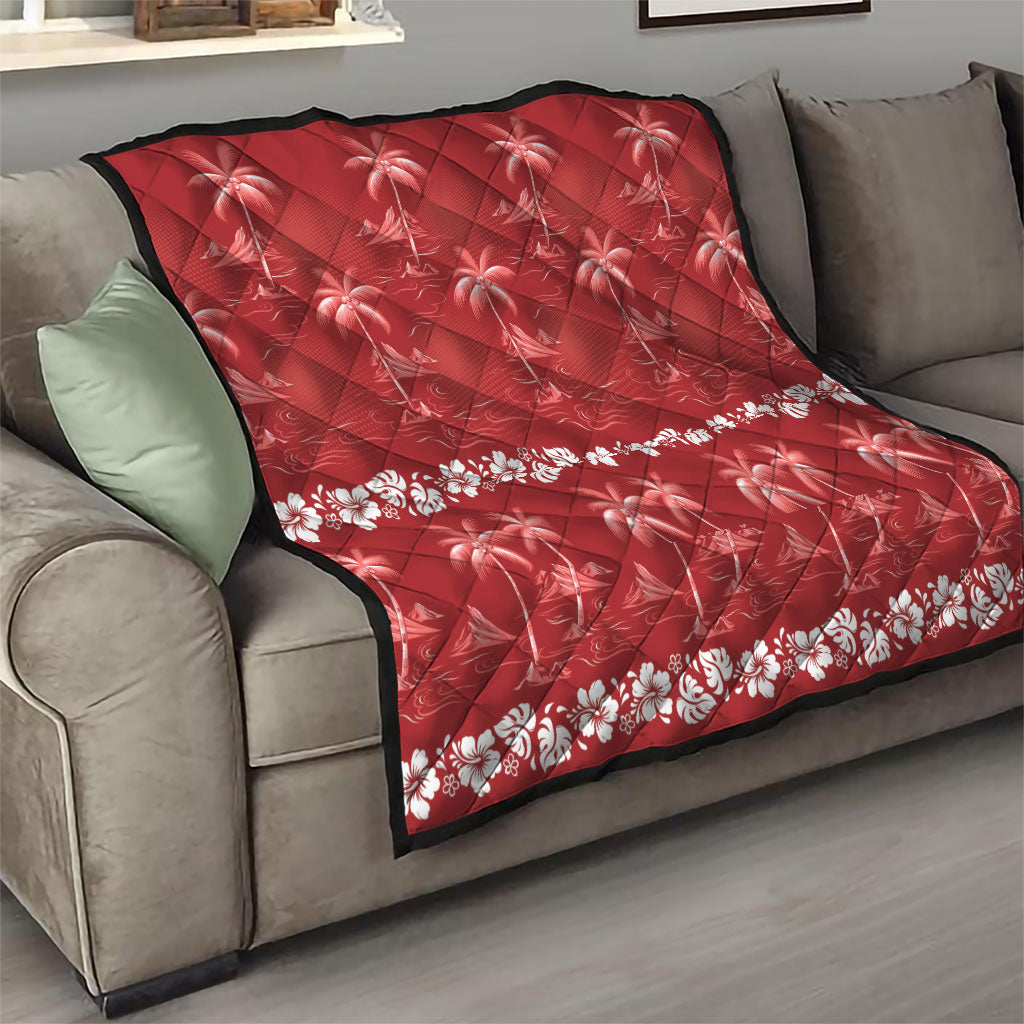 Red Hawaii Palm Tree Hibiscus Quilt Fantasy Summer Vibe LT01 - Polynesian Pride