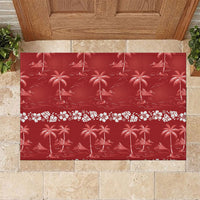 Red Hawaii Palm Tree Hibiscus Rubber Doormat Fantasy Summer Vibe LT01 Red - Polynesian Pride