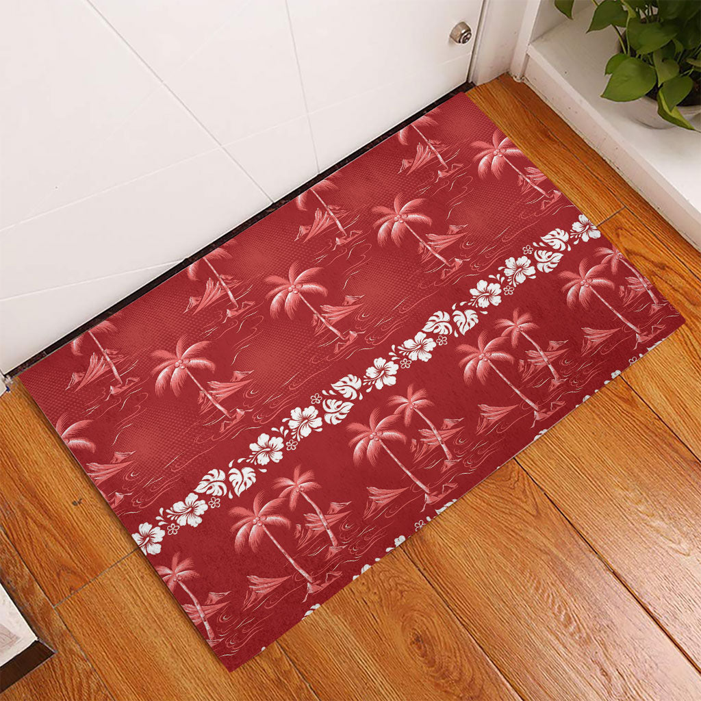 Red Hawaii Palm Tree Hibiscus Rubber Doormat Fantasy Summer Vibe LT01 - Polynesian Pride