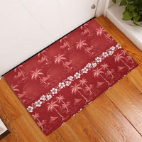 Red Hawaii Palm Tree Hibiscus Rubber Doormat Fantasy Summer Vibe LT01 - Polynesian Pride