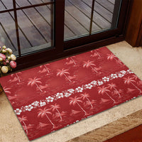 Red Hawaii Palm Tree Hibiscus Rubber Doormat Fantasy Summer Vibe LT01 - Polynesian Pride