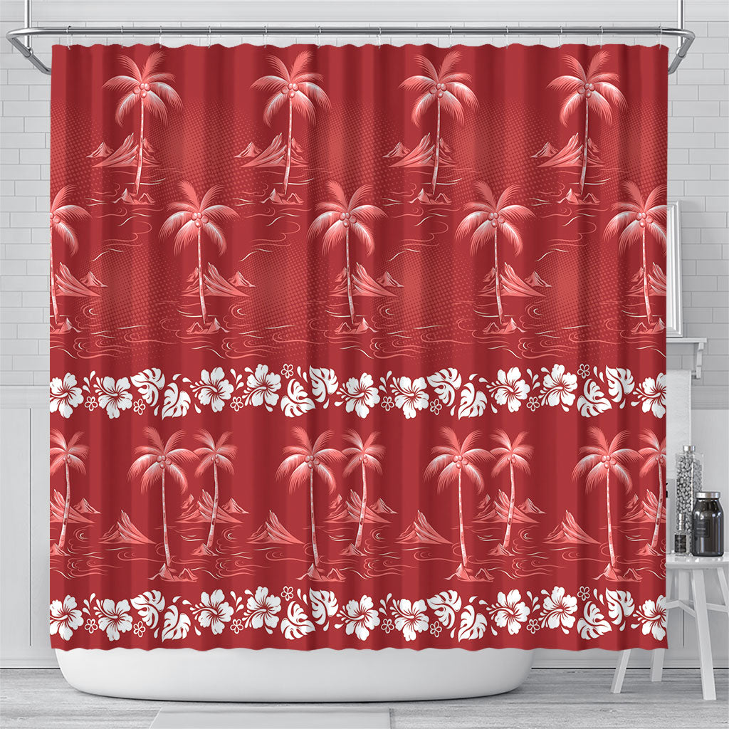 Red Hawaii Palm Tree Hibiscus Shower Curtain Fantasy Summer Vibe LT01 - Polynesian Pride