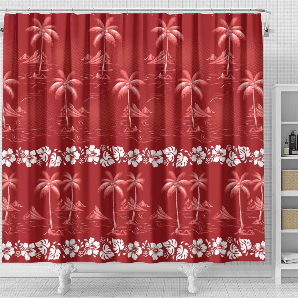 Red Hawaii Palm Tree Hibiscus Shower Curtain Fantasy Summer Vibe LT01 - Polynesian Pride