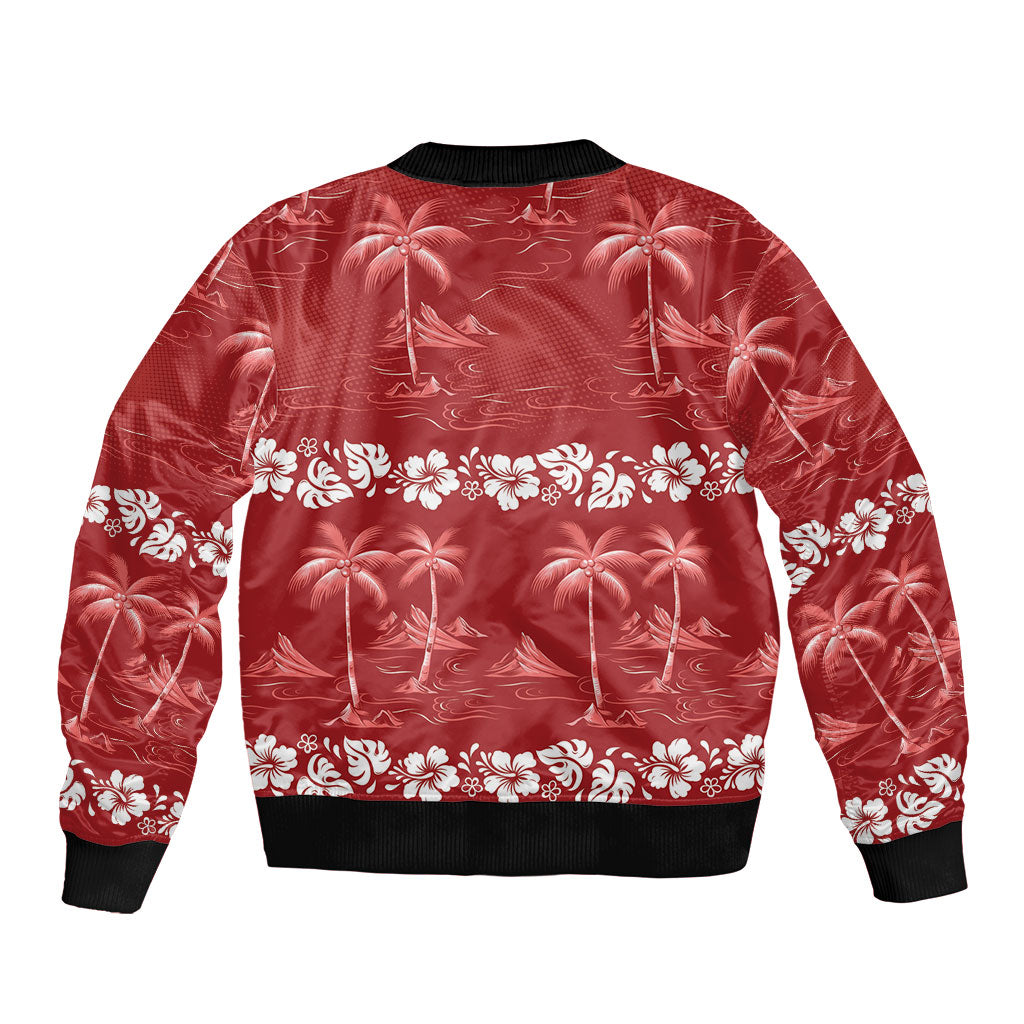 Red Hawaii Palm Tree Hibiscus Sleeve Zip Bomber Jacket Fantasy Summer Vibe LT01 - Polynesian Pride