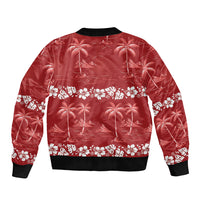 Red Hawaii Palm Tree Hibiscus Sleeve Zip Bomber Jacket Fantasy Summer Vibe LT01 - Polynesian Pride