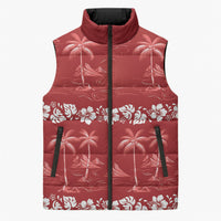 Red Hawaii Palm Tree Hibiscus Sleeveless Puffer Jacket Fantasy Summer Vibe LT01 Unisex Red - Polynesian Pride