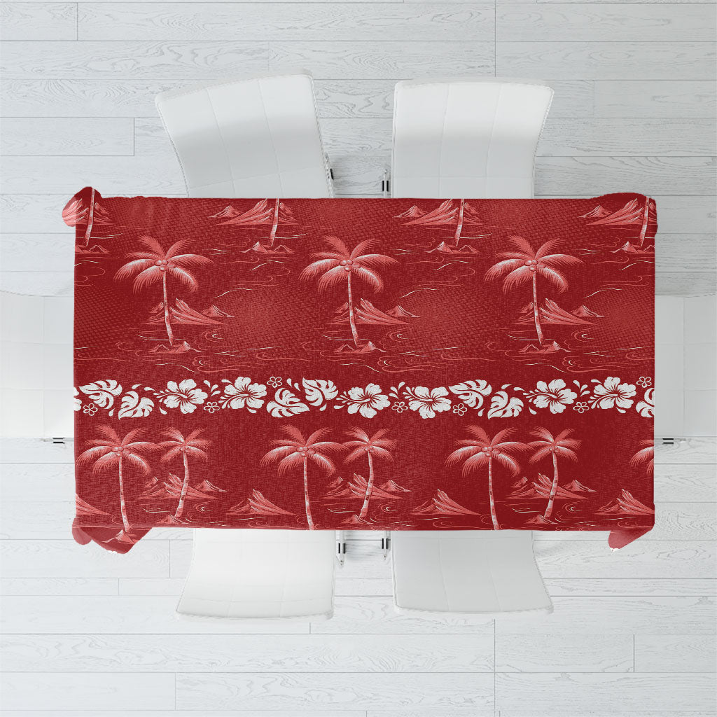 Red Hawaii Palm Tree Hibiscus Tablecloth Fantasy Summer Vibe LT01 Red - Polynesian Pride