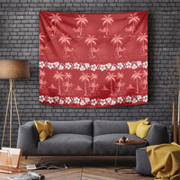 Red Hawaii Palm Tree Hibiscus Tapestry Fantasy Summer Vibe LT01 Red - Polynesian Pride