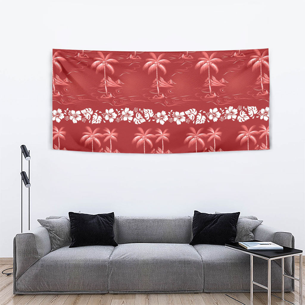 Red Hawaii Palm Tree Hibiscus Tapestry Fantasy Summer Vibe LT01 - Polynesian Pride