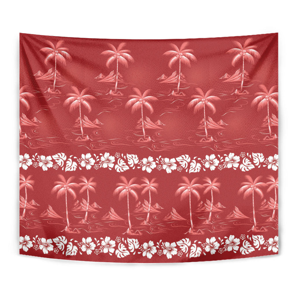 Red Hawaii Palm Tree Hibiscus Tapestry Fantasy Summer Vibe LT01 - Polynesian Pride