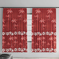 Red Hawaii Palm Tree Hibiscus Window Curtain Fantasy Summer Vibe LT01 With Hooks Red - Polynesian Pride