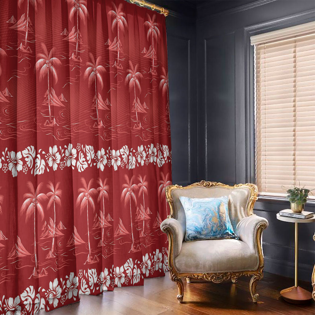 Red Hawaii Palm Tree Hibiscus Window Curtain Fantasy Summer Vibe LT01 - Polynesian Pride