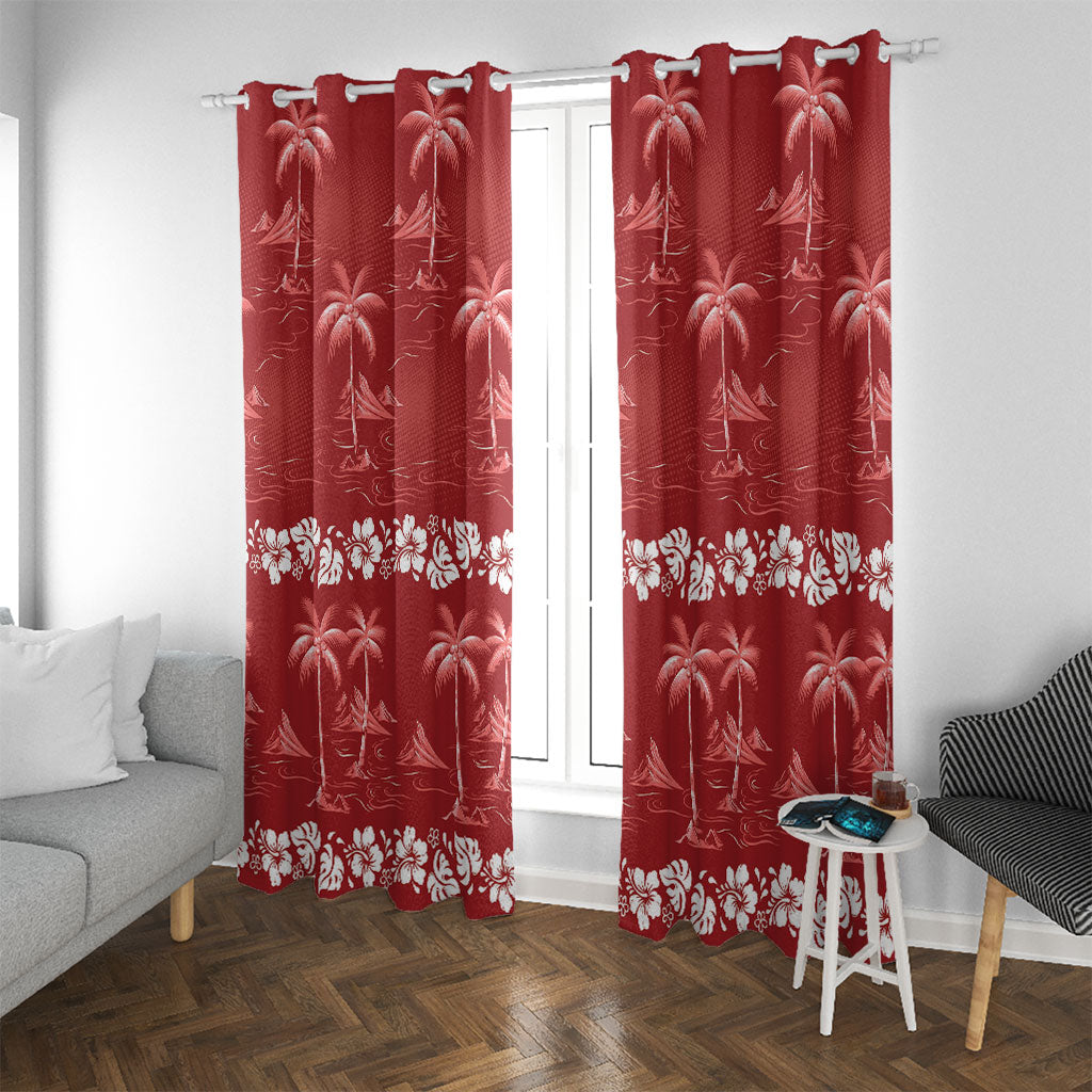 Red Hawaii Palm Tree Hibiscus Window Curtain Fantasy Summer Vibe LT01 With Grommets Red - Polynesian Pride