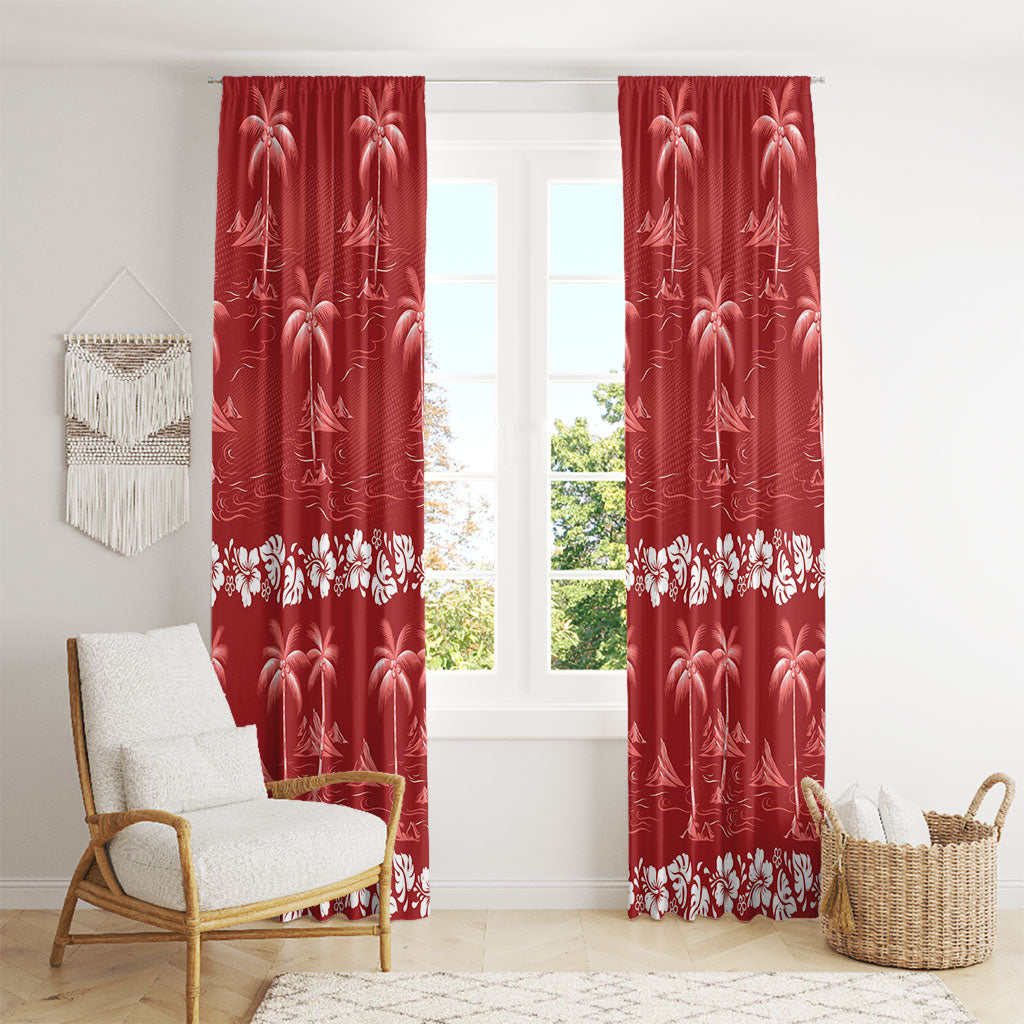 Red Hawaii Palm Tree Hibiscus Window Curtain Fantasy Summer Vibe LT01 - Polynesian Pride