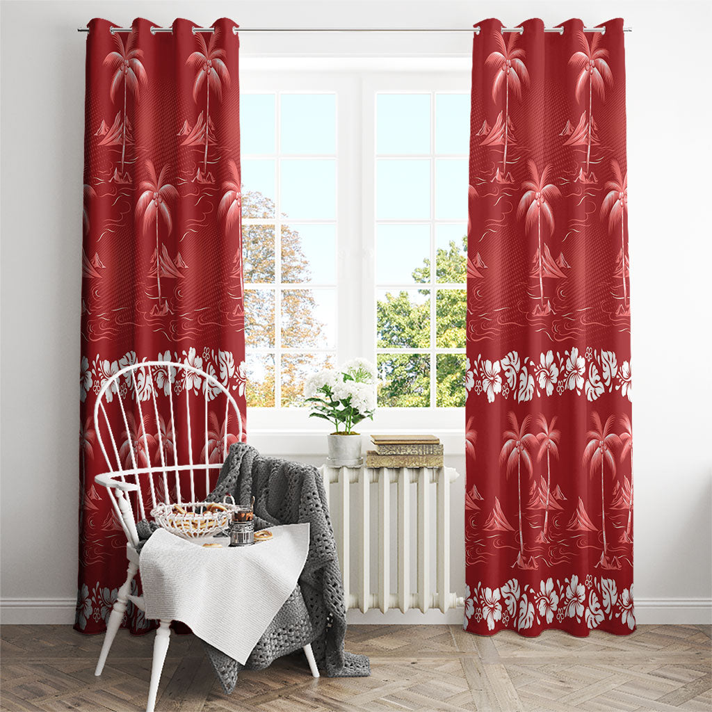 Red Hawaii Palm Tree Hibiscus Window Curtain Fantasy Summer Vibe LT01 - Polynesian Pride