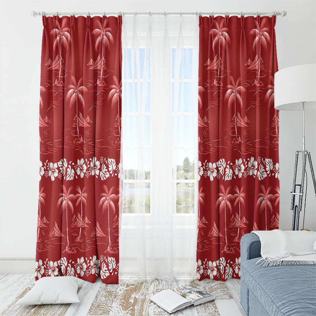 Red Hawaii Palm Tree Hibiscus Window Curtain Fantasy Summer Vibe LT01 - Polynesian Pride