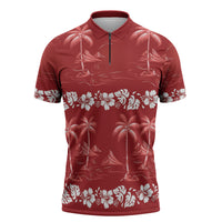 Red Hawaii Palm Tree Hibiscus Zipper Polo Shirt Fantasy Summer Vibe LT01 Red - Polynesian Pride