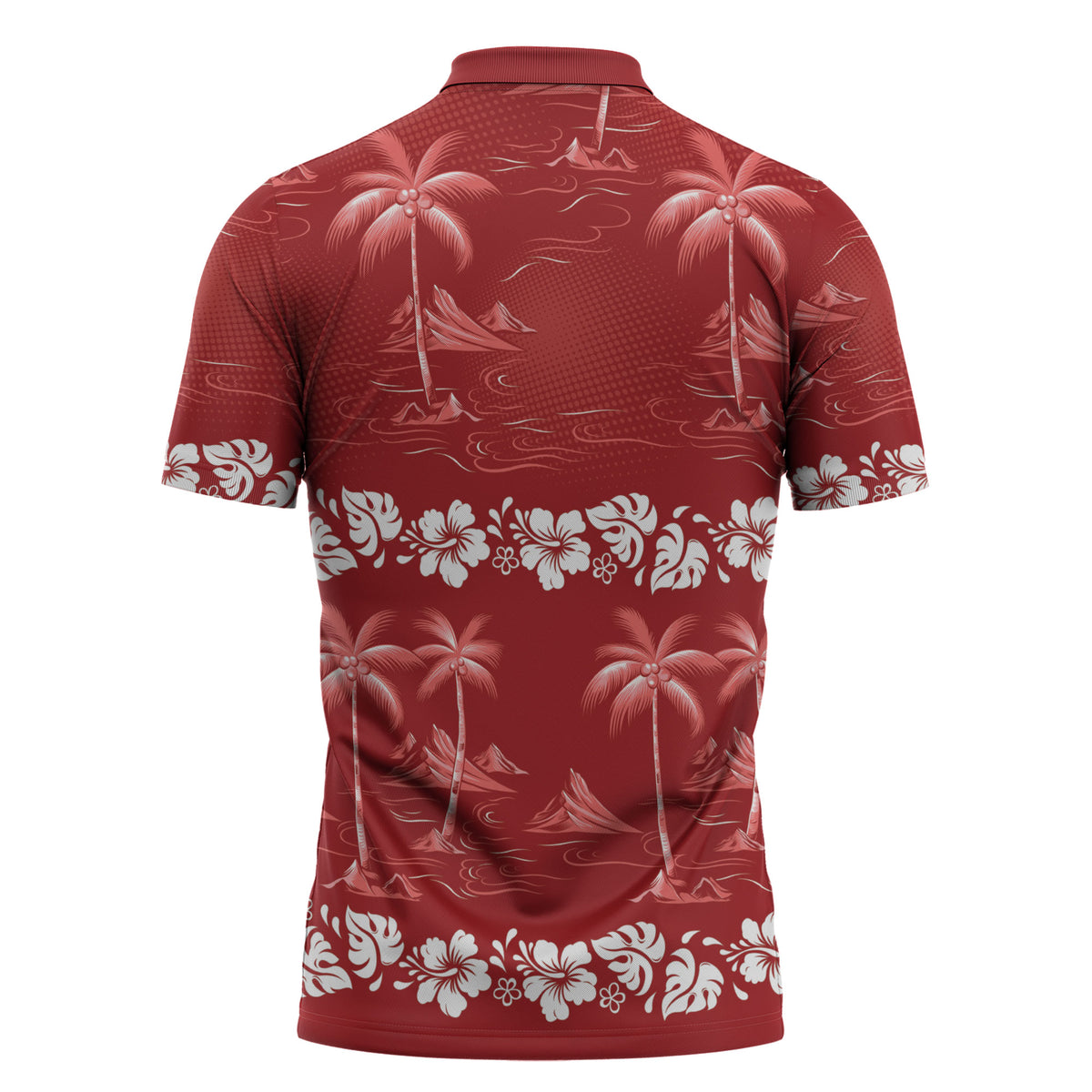 Red Hawaii Palm Tree Hibiscus Zipper Polo Shirt Fantasy Summer Vibe LT01 - Polynesian Pride