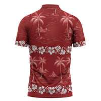 Red Hawaii Palm Tree Hibiscus Zipper Polo Shirt Fantasy Summer Vibe LT01 - Polynesian Pride