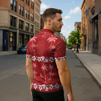 Red Hawaii Palm Tree Hibiscus Zipper Polo Shirt Fantasy Summer Vibe LT01 - Polynesian Pride