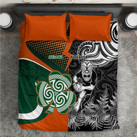 New Zealand and Ireland Rugby Bedding Set Silver Fern With Shamrock 2023 World Cup LT01 Art - Polynesian Pride