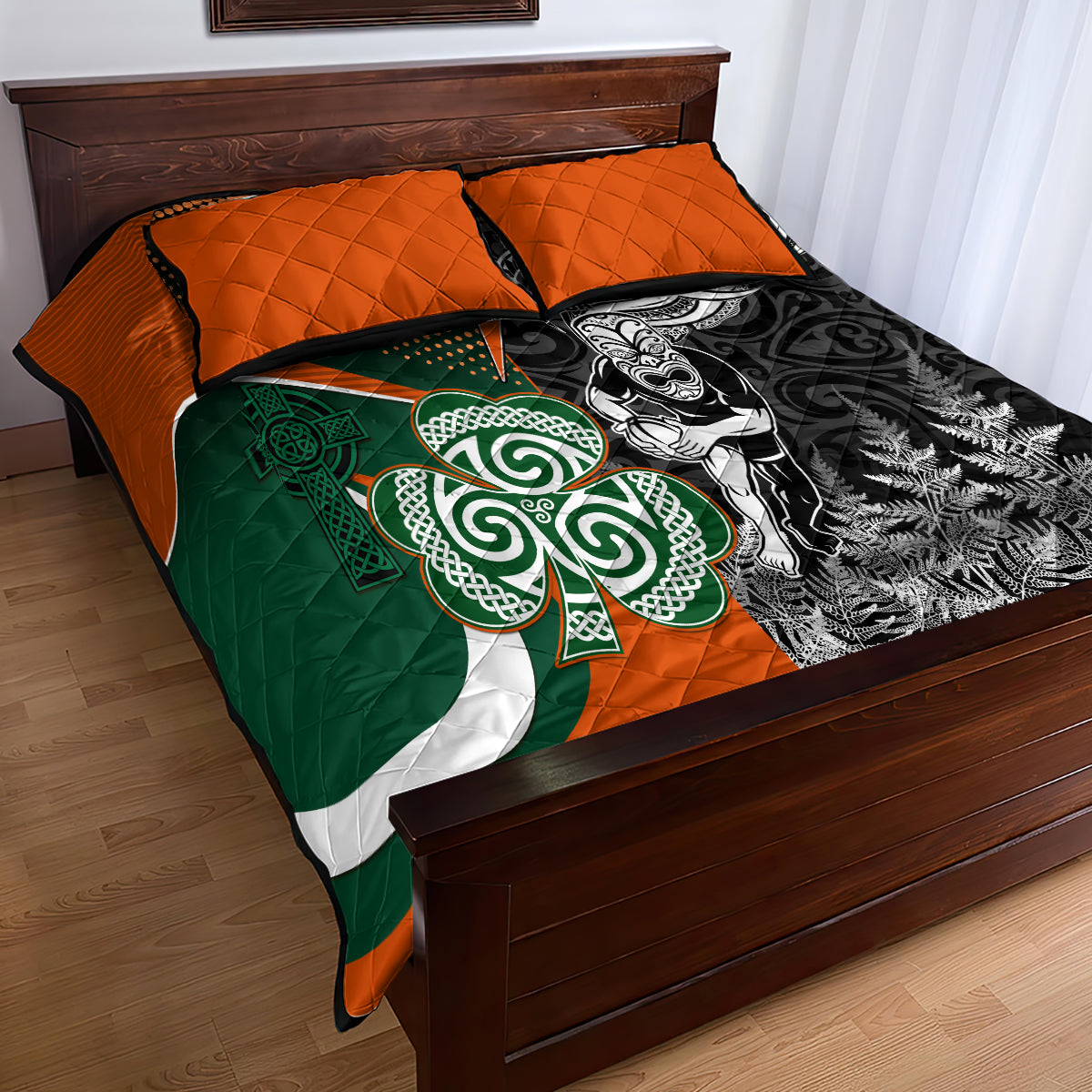 New Zealand and Ireland Rugby Quilt Bed Set Silver Fern With Shamrock 2023 World Cup LT01 - Polynesian Pride