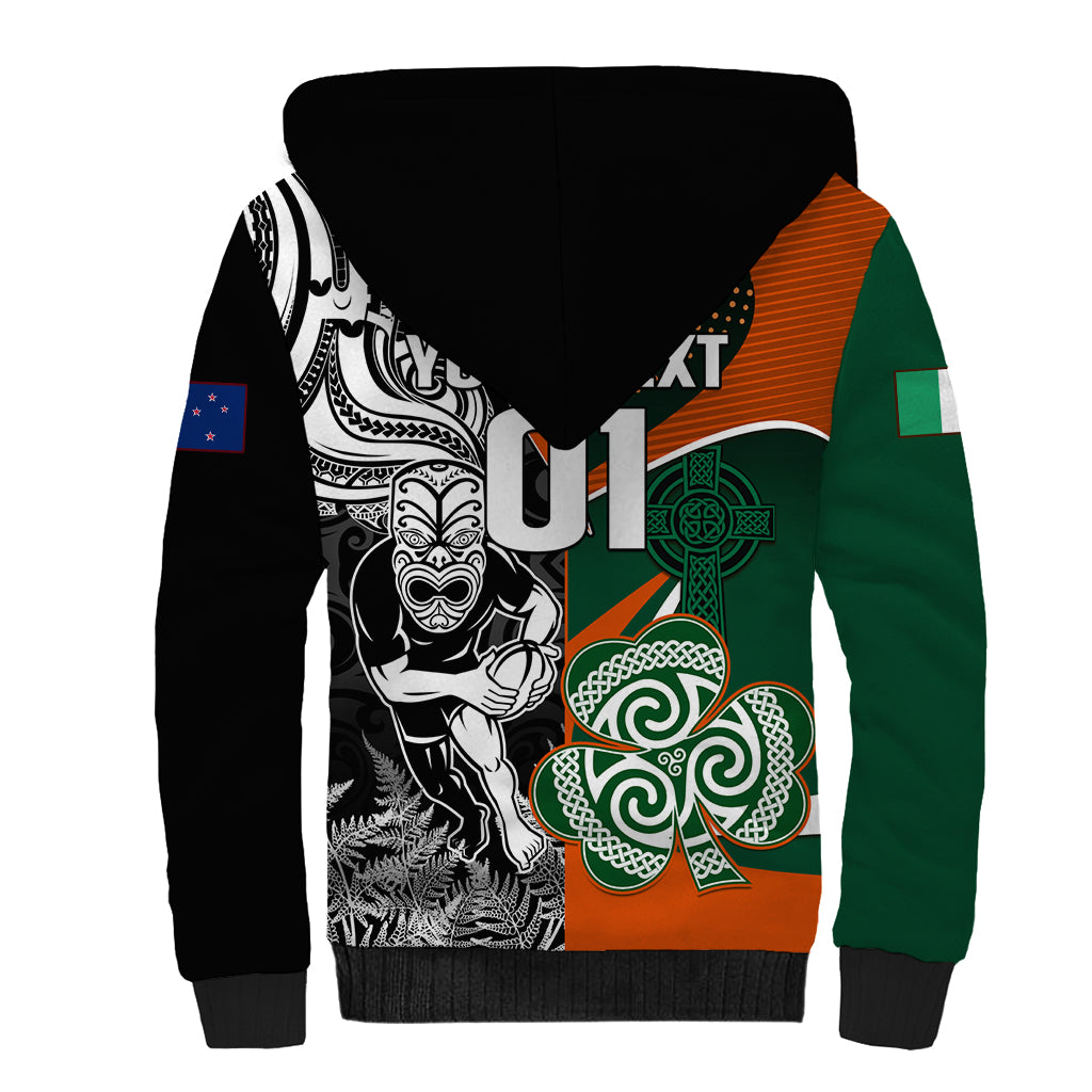 New Zealand and Ireland Rugby Sherpa Hoodie Silver Fern With Shamrock 2023 World Cup LT01 - Polynesian Pride