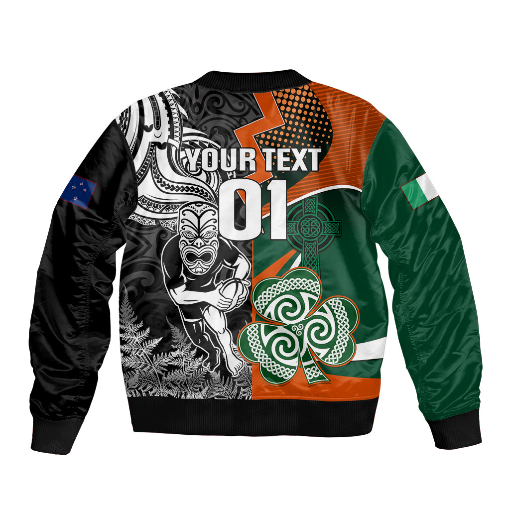 New Zealand and Ireland Rugby Sleeve Zip Bomber Jacket Silver Fern With Shamrock 2023 World Cup LT01 - Polynesian Pride