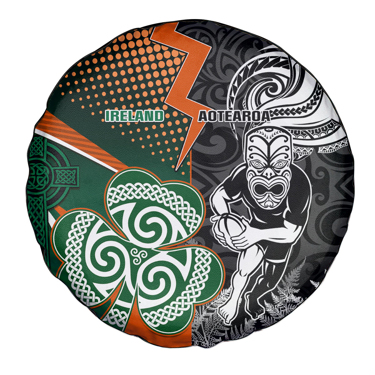 New Zealand and Ireland Rugby Spare Tire Cover Silver Fern With Shamrock 2023 World Cup LT01 - Polynesian Pride