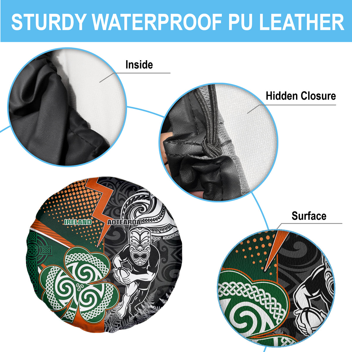 New Zealand and Ireland Rugby Spare Tire Cover Silver Fern With Shamrock 2023 World Cup LT01 - Polynesian Pride