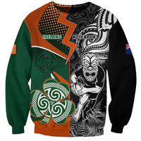 New Zealand and Ireland Rugby Sweatshirt Silver Fern With Shamrock 2023 World Cup LT01 Unisex Art - Polynesian Pride