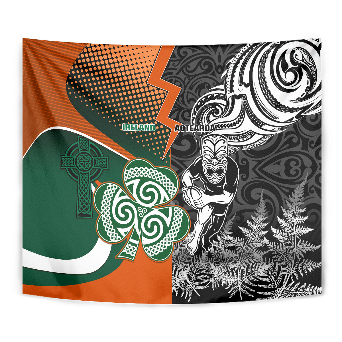New Zealand and Ireland Rugby Tapestry Silver Fern With Shamrock 2023 World Cup LT01 - Polynesian Pride