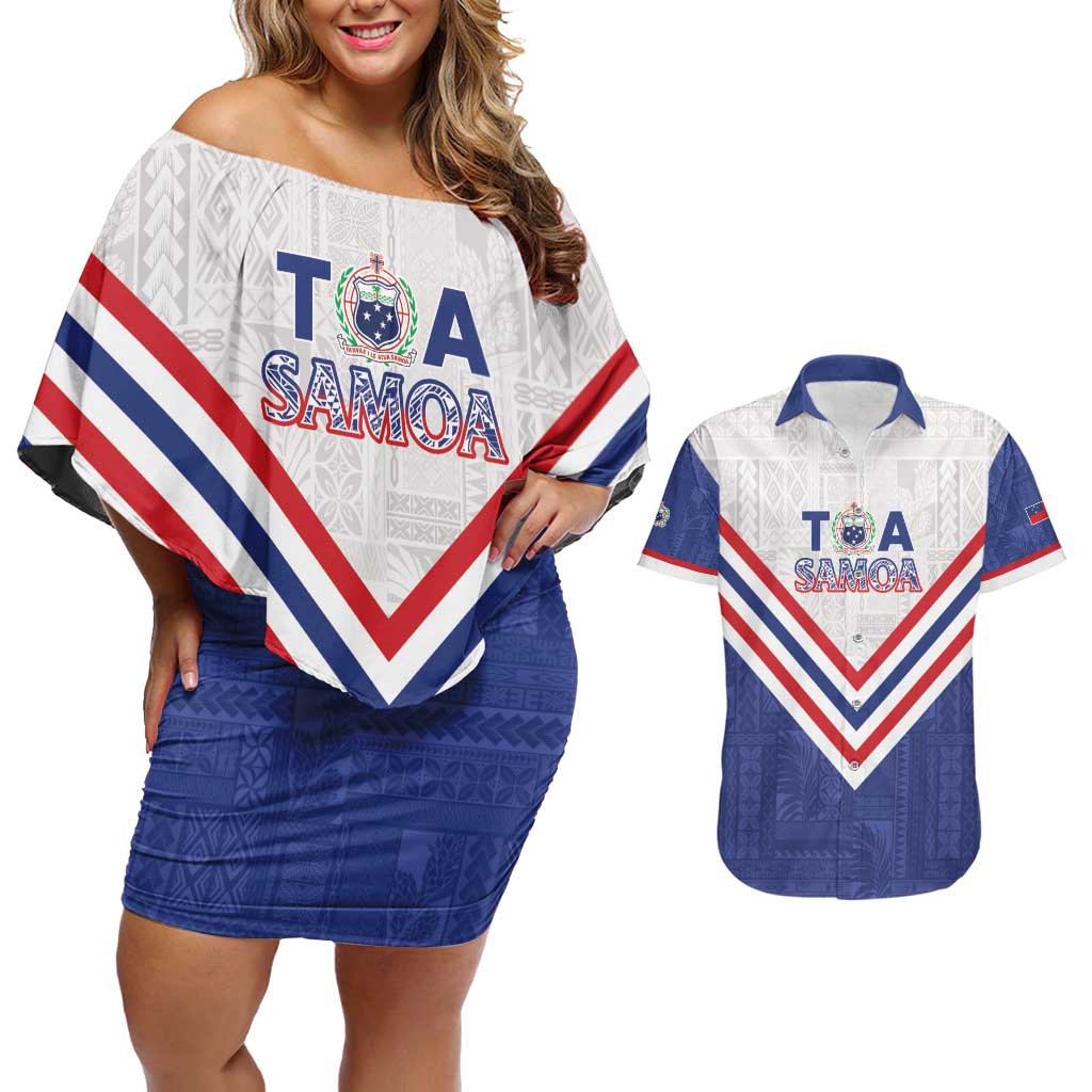 Custom Toa Samoa Rugby Couples Matching Off Shoulder Short Dress and Hawaiian Shirt 1992-1993 Special Edition - Polynesian Pride