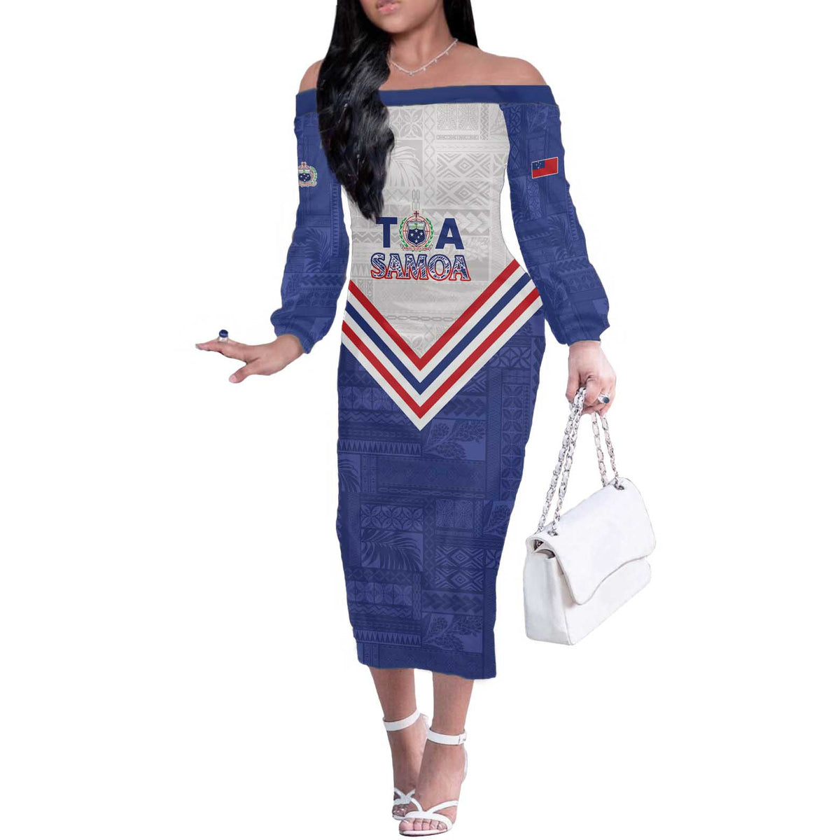 Custom Toa Samoa Rugby Off The Shoulder Long Sleeve Dress 1992-1993 Special Edition LT01 Women Blue - Polynesian Pride
